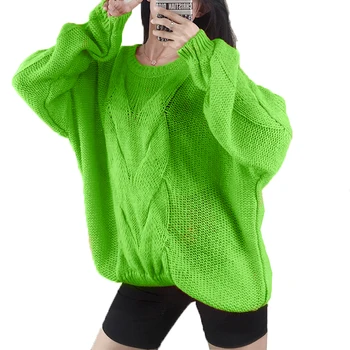 Meihuida Toamna Femei Coreeană Stil Casual, O-Neck Solid Moale Cald Peste Dimensiunea Vrac Pulovere Tricotate Pulovere