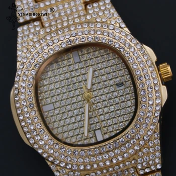 Mens Ceasuri De Top De Brand De Lux De Gheață Afară Ceas De Aur+Colier+Brățară Din Oțel Inoxidabil De Afaceri Ceas De Mână Pentru Bărbați Bijuterii Hip Hop