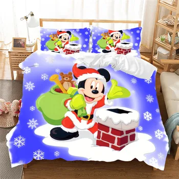 Mickey Minnie Crăciun Moș Crăciun Set De Lenjerie De Pat Duvet Cover Copii Set Pat Queen Regele Siz Cadou Mângâietor Seturi De Lenjerie De Pat