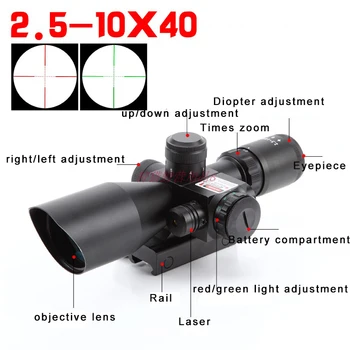 Mil-Dot Reticul Vedere domeniul de Aplicare de Vânătoare Riflescope de 2,5-10 x 40E Ori Zoom Laser Iluminate Tactice de Aplicare Pușcă 20mm Feroviar Monteaza
