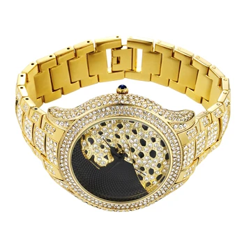 MISSFOX Hip Hop Iced Out Uita-te la Full Diamond Leopard Brand de Lux Originale Barbati Ceasuri de Lux Cuarț Ceas de mână Cu o Cutie-Cadou