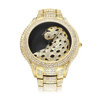 MISSFOX Hip Hop Iced Out Uita-te la Full Diamond Leopard Brand de Lux Originale Barbati Ceasuri de Lux Cuarț Ceas de mână Cu o Cutie-Cadou