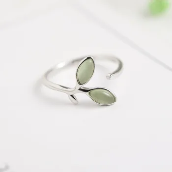 MloveAcc Argint 925 Verde Opal Frunze Muguri Deschide Inele pentru Femei de Înaltă Calitate, Creative Moda Bijuterii