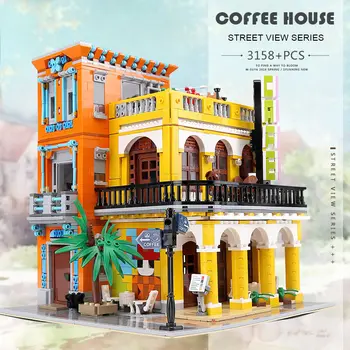 MOC Oraș Creativ comerciale street view Cafe Havana Stralucitoare magazin Casa model de Bloc caramida Kituri de Caramida Jucarii Copii Cadouri