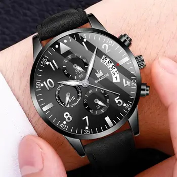 Moda Barbati Negru Ceas Din Piele Trupa Casual Ceasuri Din Oțel Inoxidabil Cuarț Analogice Data Ceas De Mână, Bărbat Ceas De Lux 2019