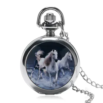 Moda Retro Argint Email Cai Galopantă Oglindă mini Ceas de Buzunar coliere Relogio De Bolso