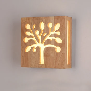 Modern stil chinezesc lemn lampă de perete,20*20cm lemn si Acrilic placa de copac forma camera de zi led lampă de Noptieră dormitor sconces perete