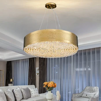Modernă cu led-uri plafon candelabru pentru living sala de mese aur cristal luciu de interior, corpuri de iluminat rotunde de cristal lampă