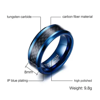 Modyle 2020 Nou Albastru Tungsten Inele pentru Bărbați verighete 8mm Bărbați Fibra de Carbon Carbură de Tungsten Inel barbatesc Bijuterii