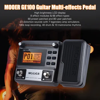 MOOER GE100 Chitara pedala Multi-Efect Procesor Pedala Cu Display LCD de Mari dimensiuni Înregistrare în Buclă de Coardă Curs Funcția de chitara pedala