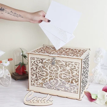 Naturale DIY Cadou Caseta de Bani Cu Blocare Decor Frumos Consumabile Pentru Petrecere de Aniversare Nunta de Lemn Card Cutie