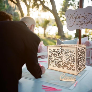 Naturale DIY Cadou Caseta de Bani Cu Blocare Decor Frumos Consumabile Pentru Petrecere de Aniversare Nunta de Lemn Card Cutie