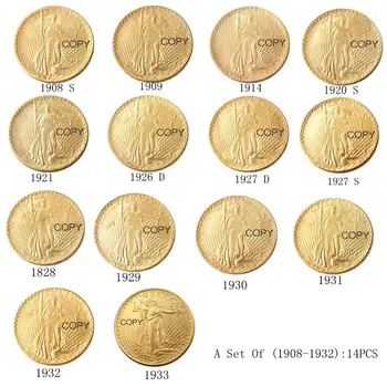 NE 1908 - 1933 SAINT GAUDENS $20 DOLAR de AUR Placate cu Aur de Monede Copie