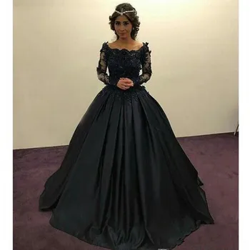 Negru Musulman Vintage rochie de Bal Rochii de Mireasa din satin cu Maneci Lungi ștrasuri din mărgele Dantelă Rochii de Mireasa rochie de Mireasa Vestido De Novia
