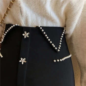 Negru Scurt Fuste Mini Pentru Femei De Iarnă Cu Margele Talie Mare O Linie Fusta Doamnelor Streetwear Slim Fundul Saias 2020