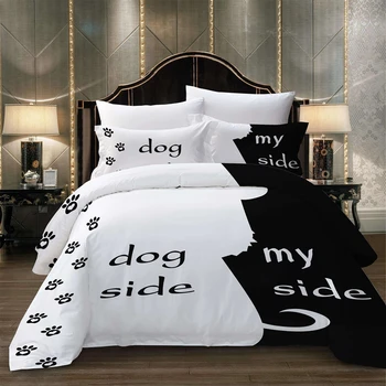 Negru&alb Set de lenjerie de Pat Pisică/Câine/El și o Pereche de Lenjerie de pat fata de Perna Personalizate Carpetă Acopere Set Cuvertura de pat