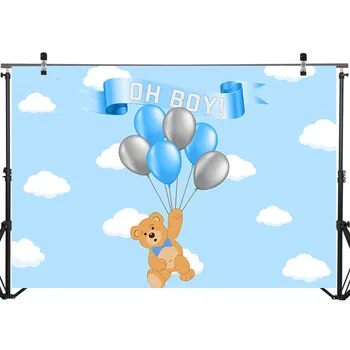 Neoba Ckcartoon Animal Baby shower Fondul de Urs Brun Petrecere de Aniversare pentru Copii Banner Fotografie Fundal de Cer Albastru și Nori Albi