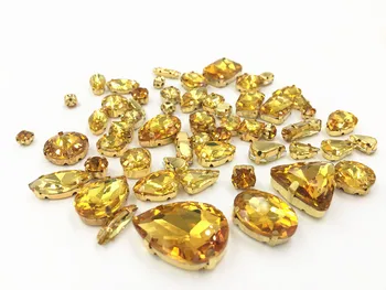 New sosire Aur baza forma mixta Aur galben de cristal de sticlă flatback coase pe pietre cu gheare DIY de Îmbrăcăminte/ Încălțăminte/Sac