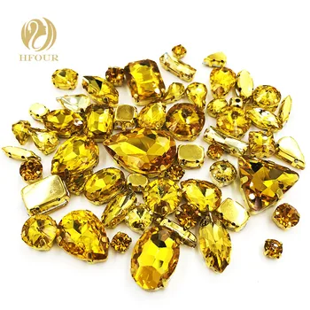 New sosire Aur baza forma mixta Aur galben de cristal de sticlă flatback coase pe pietre cu gheare DIY de Îmbrăcăminte/ Încălțăminte/Sac
