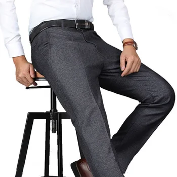 New Sosire Barbati Business Casual Pantaloni Barbati Mid Toată Lungimea Moale Trim Brand Pantaloni Regulate Drepte Negru Gri Dimensiuni Mari 30-40