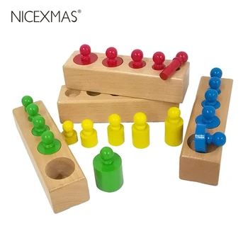 New Sosire Copiii Montessori Jucării Colorate Soclu Cilindru Set Lemn De Fag Multicolor Blocuri Devreme De Învățământ De Predare Matematica Jucarii
