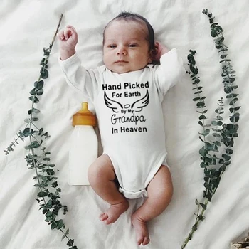NewbornRomper Mână Ales pentru Pământul De Bunicul Meu În Rai cu Maneci Lungi Salopeta Copil Copil mic Fata de Moda Haine