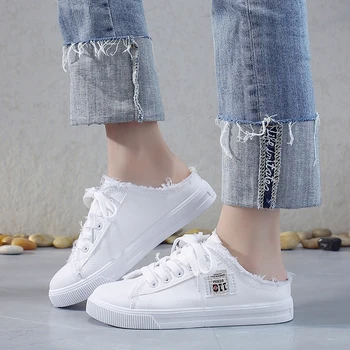 Noi 2019 Primavara-Vara pentru Femei Pantofi de Panza plat adidasi femei pantofi casual low superioară dantela-up pantofi albi 559