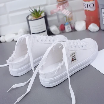 Noi 2019 Primavara-Vara pentru Femei Pantofi de Panza plat adidasi femei pantofi casual low superioară dantela-up pantofi albi 559