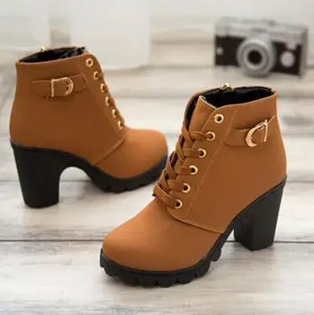 Noi 2020 Toamna Iarna pentru femei Cizme pentru Femei de Înaltă Calitate, Solid Dantela-up Europene Doamnelor pantofi PU Moda tocuri inalte Cizme 35-43