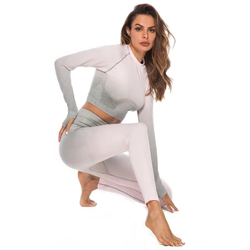 Noi 5 Culori de Moda fără Sudură de Funcționare Seturi Ombre Sport Femei trening cu maneca Lunga Top+Gradient de Sport de Funcționare Yoga Jambiere