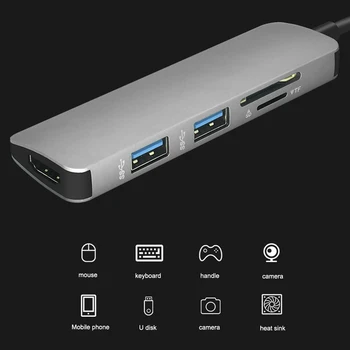 Noi 5 In 1 USB C HUB USB-C La HDMI USB 3.0 SD/TF Card Reader Adaptor pentru Mac Book Pro Samsung Galaxy Thunderbolt 3 USB-C Încărcător