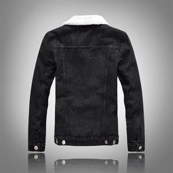 Noi Arrivel Iarna Deinim Jaket Bărbați Negru Gros Strat de Denim Jachete Fleece Mens Jean Streetwear Jachete Marimea S-6XL