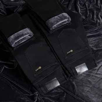 Noi de Iarna Barbati Negru Clasic Cald Blugi Stretch Plus Vrac Catifea Pantaloni din Denim Plus Dimensiune Business Casual Pantaloni Brand de Moda