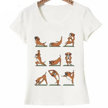 Noi de Vara Femei t shirt Boxer Câine Yo ga Tricou de Moda Alb Topuri Casual femei cu maneci scurte t-shirt pentru fata