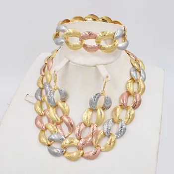 NOI, de Înaltă Calitate Italia 750 de Aur 3color Bijuterii Set MARE Pentru Femei din africa margele de moda set colier cercei bijuterii