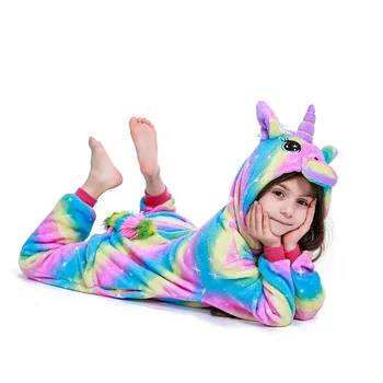 Noi Flanel Cal Unicorn Pijamale Toamna și Iarna de Desene animate pentru Copii dintr-O Bucata Pijama cu Mâneci Lungi cu Glugă de Agrement Topuri Unicorn