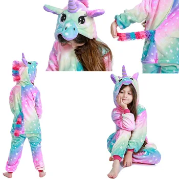 Noi Flanel Cal Unicorn Pijamale Toamna și Iarna de Desene animate pentru Copii dintr-O Bucata Pijama cu Mâneci Lungi cu Glugă de Agrement Topuri Unicorn