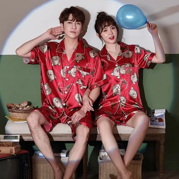 Noi Mătase Pereche de Pijamale de Vara Barbati Primavara Simulare de Mătase Doamnelor Maneci Scurte Costum Versiunea coreeană de Servicii de Origine Pigiami Donna