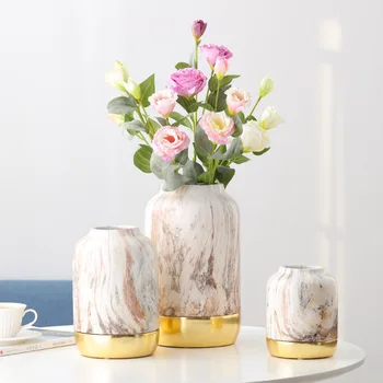 Nordic Creative Home Decor Marmura Ceramica Vaza Simplu și Modern de Aur Cilindru Ambarcațiuni Floreros De Decracion vaza de sticla