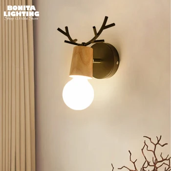 Nordic moderne din lemn cu lumini de perete cu coarne de candelabre, lămpi de perete simplu macaron lumini de perete pentru dormitor