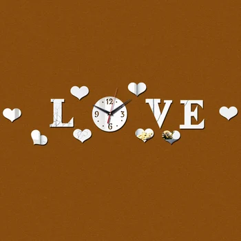 Nou s-au grabit acril oglindă 3d dragoste ceas ceasuri ceas de perete Camera de zi Cuarț mecanism Modern de decorare