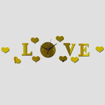 Nou s-au grabit acril oglindă 3d dragoste ceas ceasuri ceas de perete Camera de zi Cuarț mecanism Modern de decorare