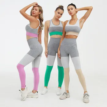 Noua Culoare 3 Cusaturi de Energie fără Sudură Yoga Set 2 buc Gimnastică, Îmbrăcăminte Pentru Femei Yoga Legging Set Strappy Sutien de Sport fără Sudură Yoga Top