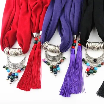 Noua declarație de Design de bijuterii Pandantiv colier eșarfe pentru femei Bijuterii eșarfă 180x40cmPure culoare poliester bumbac eșarfă Bijuterii