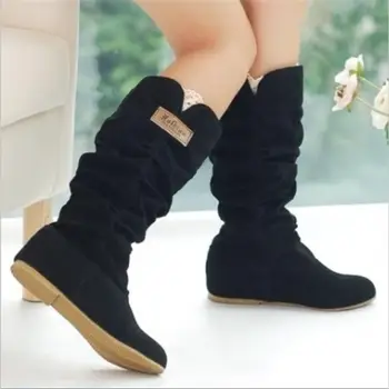 Noua Moda Femei Cizme de Primăvară de Iarnă Negru si Maro Cizme Pantofi de Moda Apartamente de Calitate piele de Căprioară Cizme Lungi Femei Pantofi 2019