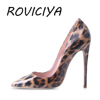 Noua sexy club de noapte, petrecere de nunta pantofi femei Leopard de imprimare de înaltă tocuri alunece de pe deget a subliniat 12cm stilet pompe QP033 ROVICIYA