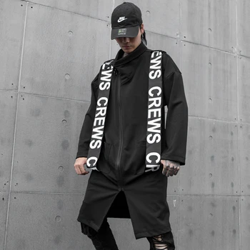 Noua Toamna Vest de Moda Streetwear Panglici Imprimate Îmbinat Bărbați cu Fermoar, Jachete de Hip-Hop Casual Canadiană Mid-Lungime Straturi