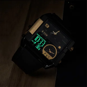 Noul Design LED Cifre Afișaj Dual pentru Bărbați Ceasuri de Mari Dimensiuni Cadran Pătrat de Piele Sport Barbati Ceasuri de mana de Lux Ceas Brand de sex Masculin