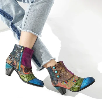 Noul Retro Colorate Cizme de Model PU Piele Superba Toc Pătrat Mare cu Fermoar Cizme Elegante, Pantofi Femei