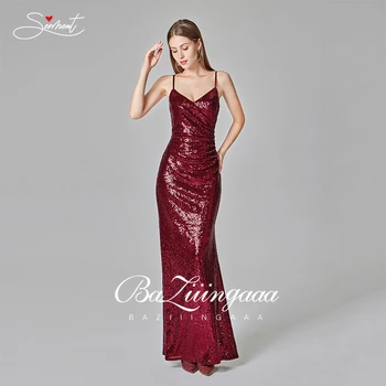Noul Spot Buna Paiete V-neck Simplu Gradient Rosu-Visiniu Sirena Seara Dresss Sexy Backless